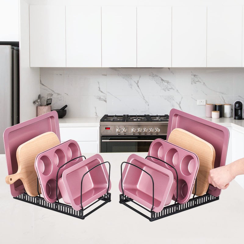 توبلايف Toplife 10+ رف منظم أدوات الخبز لأدوات خبز المطبخ وأدوات الطبخ وأدوات الطعام وألواح التقطيع والأطباق وأغطية الأواني والمقالي (أسود) - Image 5